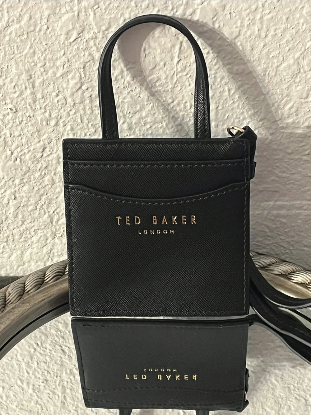 Ted Baker Black Card Holder Wristlet with Gold Accents